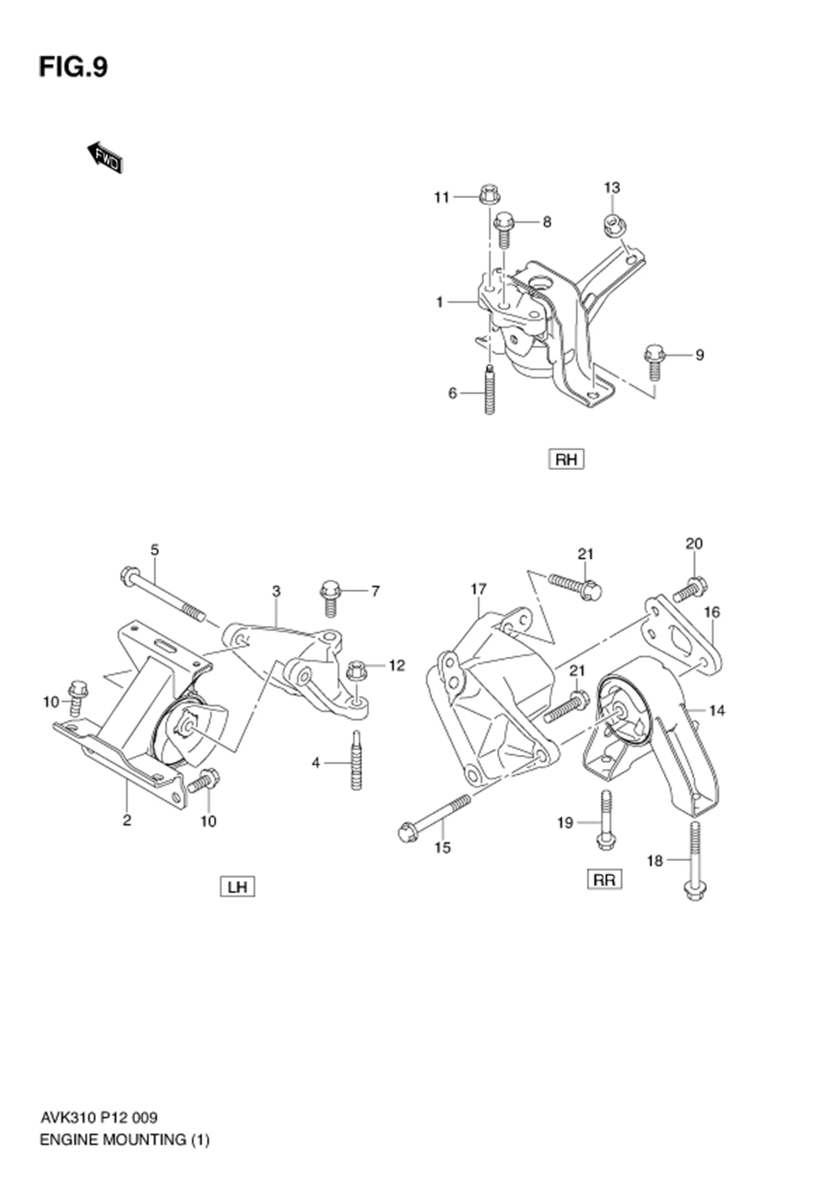 FIG.9 ENGINE MOUNTING (5MT)