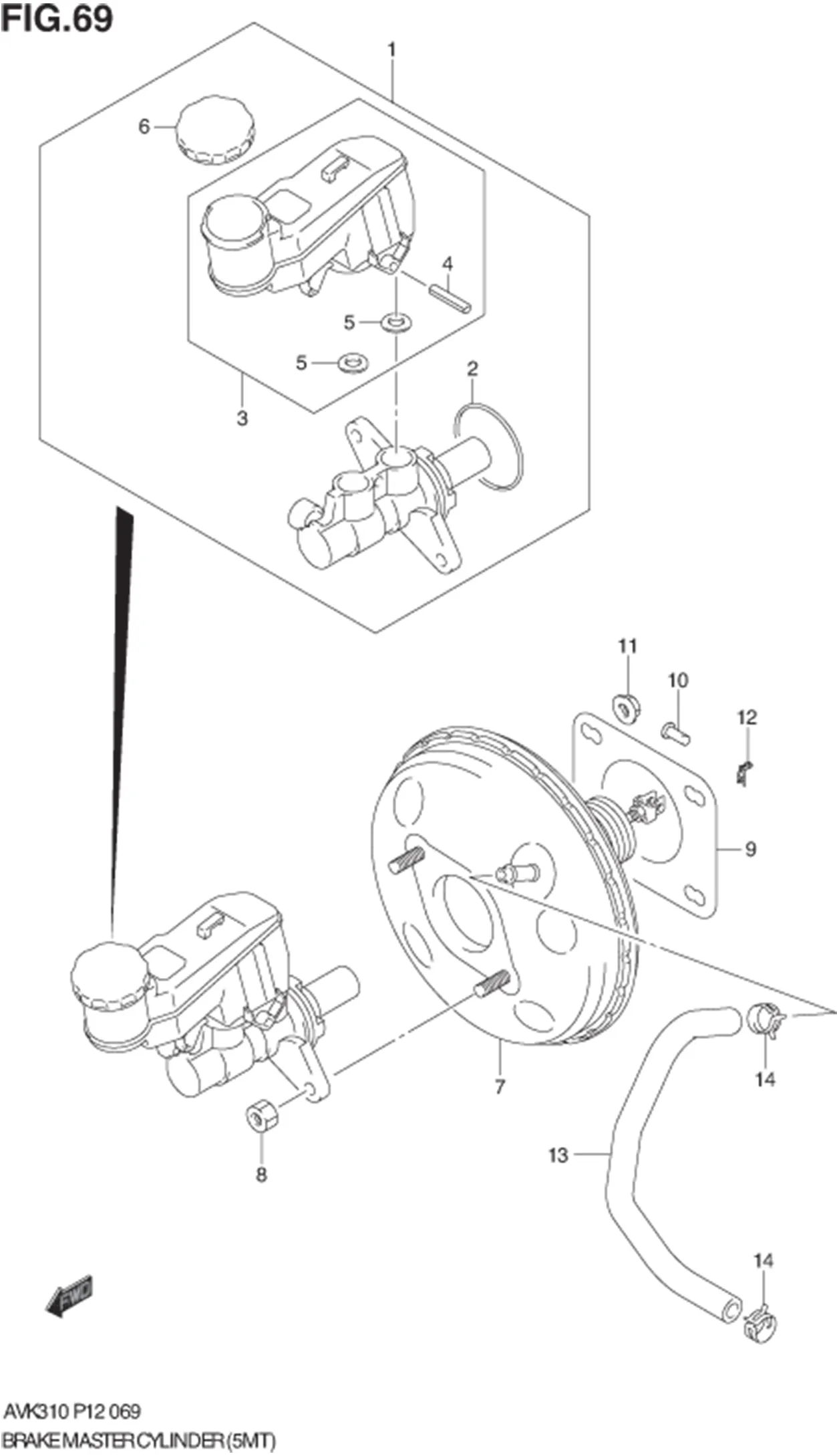FIG.69 BRAKE MASTER CYLINDER (5MT) 