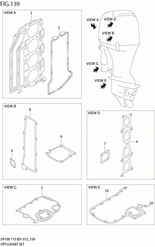 FIG 139 OPT:GASKET SET (DF100T E1)