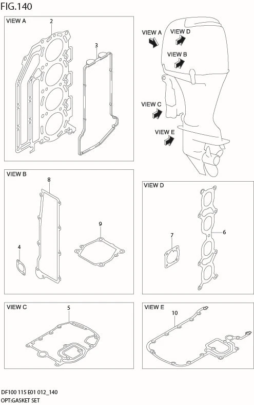 FIG 140 OPT:GASKET SET (DF100T E40)