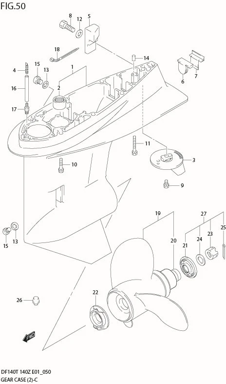 FIG 50  GEAR CASE (DF140Z/WZ COUNTER ROTATION)