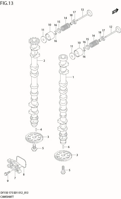 FIG 13  CAMSHAFT (DF150T E1)