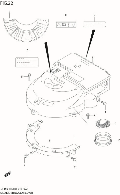 FIG 22  SILENCER / RING GEAR COVER (DF150T E1)