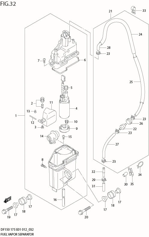 FIG 32  FUEL VAPOR SEPARATOR (DF150T E40)