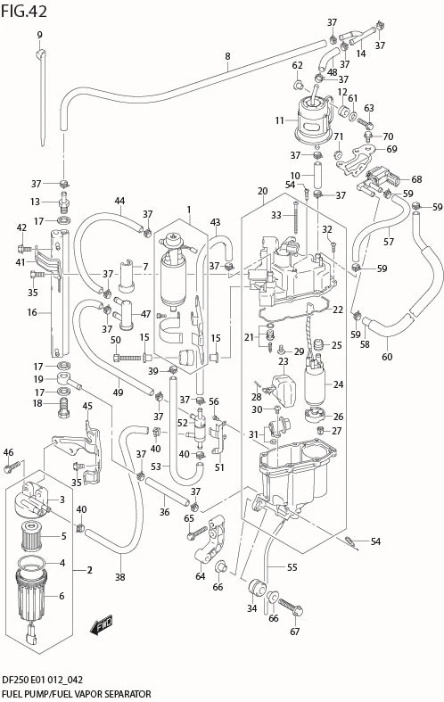 FIG 42  FUEL PUMP / FUEL VAPOR SEPARATOR (DF250Z E1)