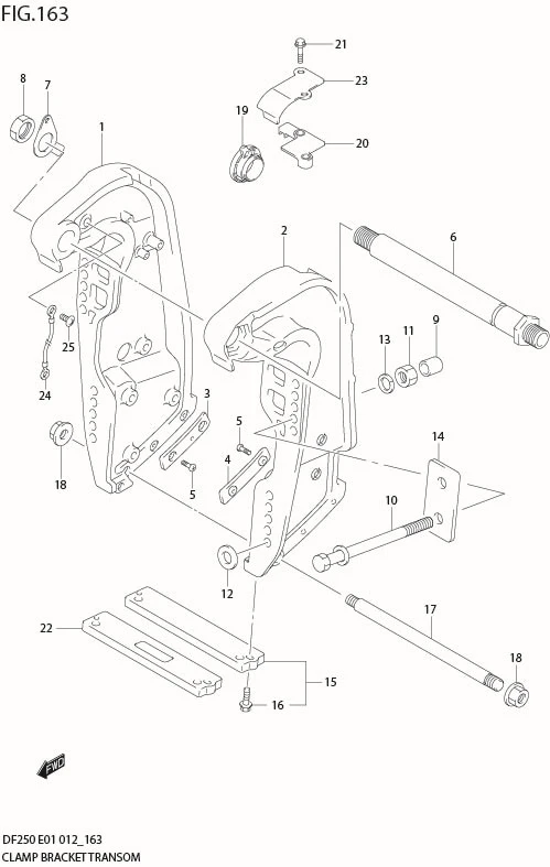 FIG 163 CLAMP BRACKET TRANSOM(X,XX) (DF225T E1)