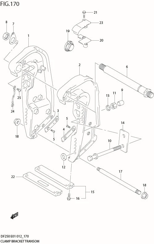 FIG 170 CLAMP BRACKET TRANSOM(X,XX) (DF250Z E40)