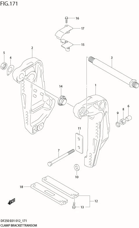FIG 171 CLAMP BRACKET TRANSOM(L) (DF200T E1)