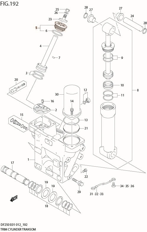 FIG 192 TRIM CYLINDER TRANSOM(X,XX) (DF225T E40)