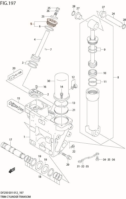 FIG 197 TRIM CYLINDER TRANSOM(X,XX) (DF250Z E1)