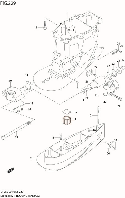 FIG 229 DRIVE SHAFT HOUSING TRANSOM(X,XX) (DF200Z E1)