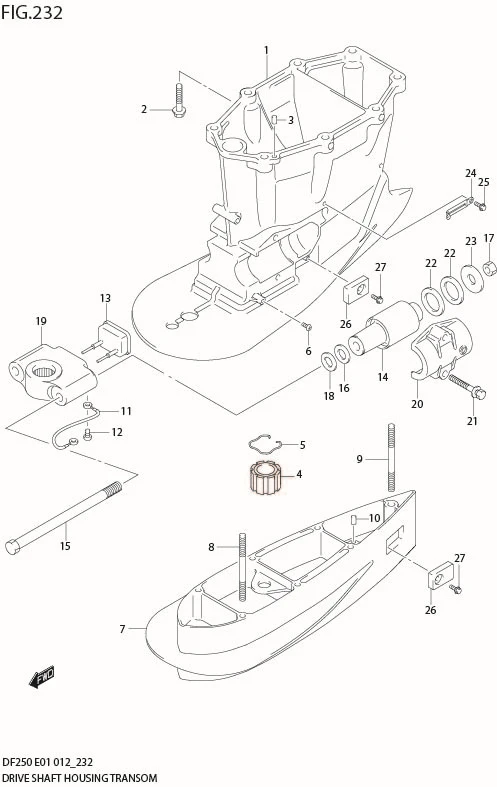 FIG 232 DRIVE SHAFT HOUSING TRANSOM(X,XX) (DF225T E40)