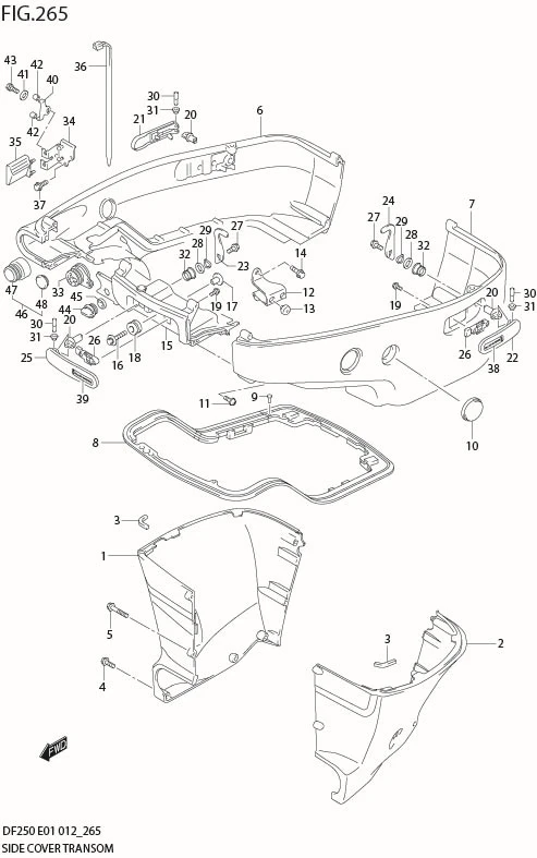 FIG 265 SIDE COVER TRANSOM(L) (DF200T E1)