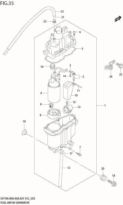 FIG 35  FUEL VAPOR SEPARATOR (DF90A E40)