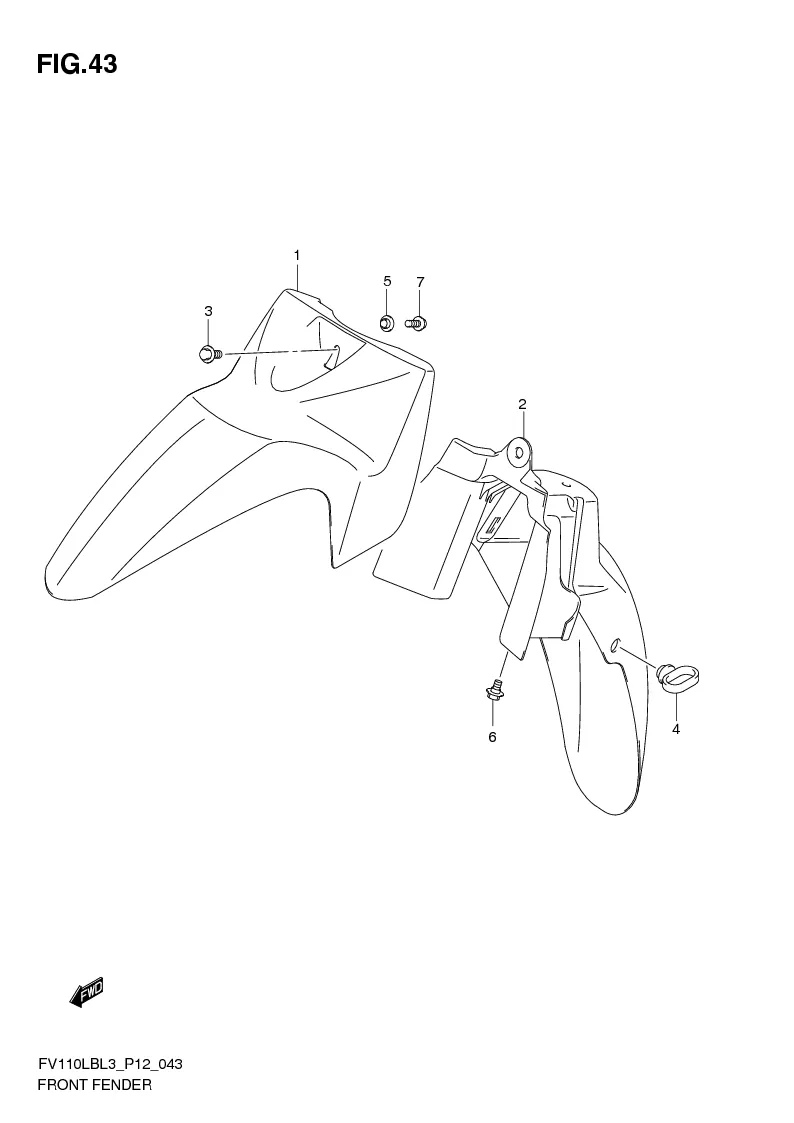 FIG. 43 FRONT FENDER