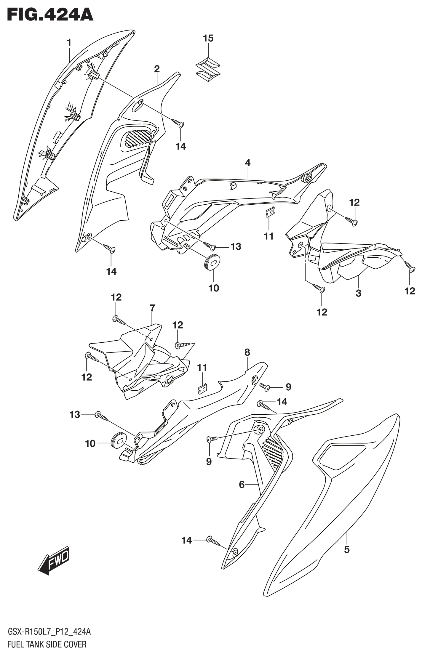 FIG.424A (1-E-15) FUEL TANK SIDE COVER