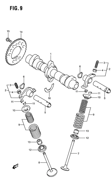 FIG. 9 CAM SHAFT/VALVE