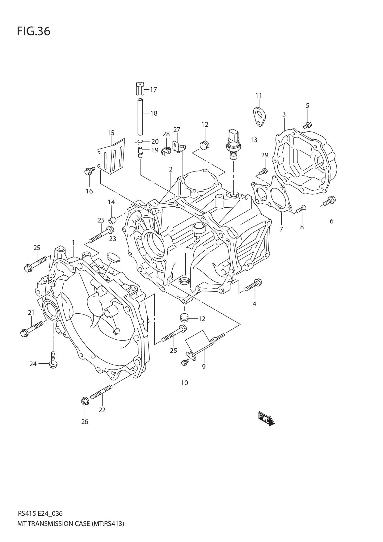 FIG.36 TRANSMISSION CASE (MT:RS413)