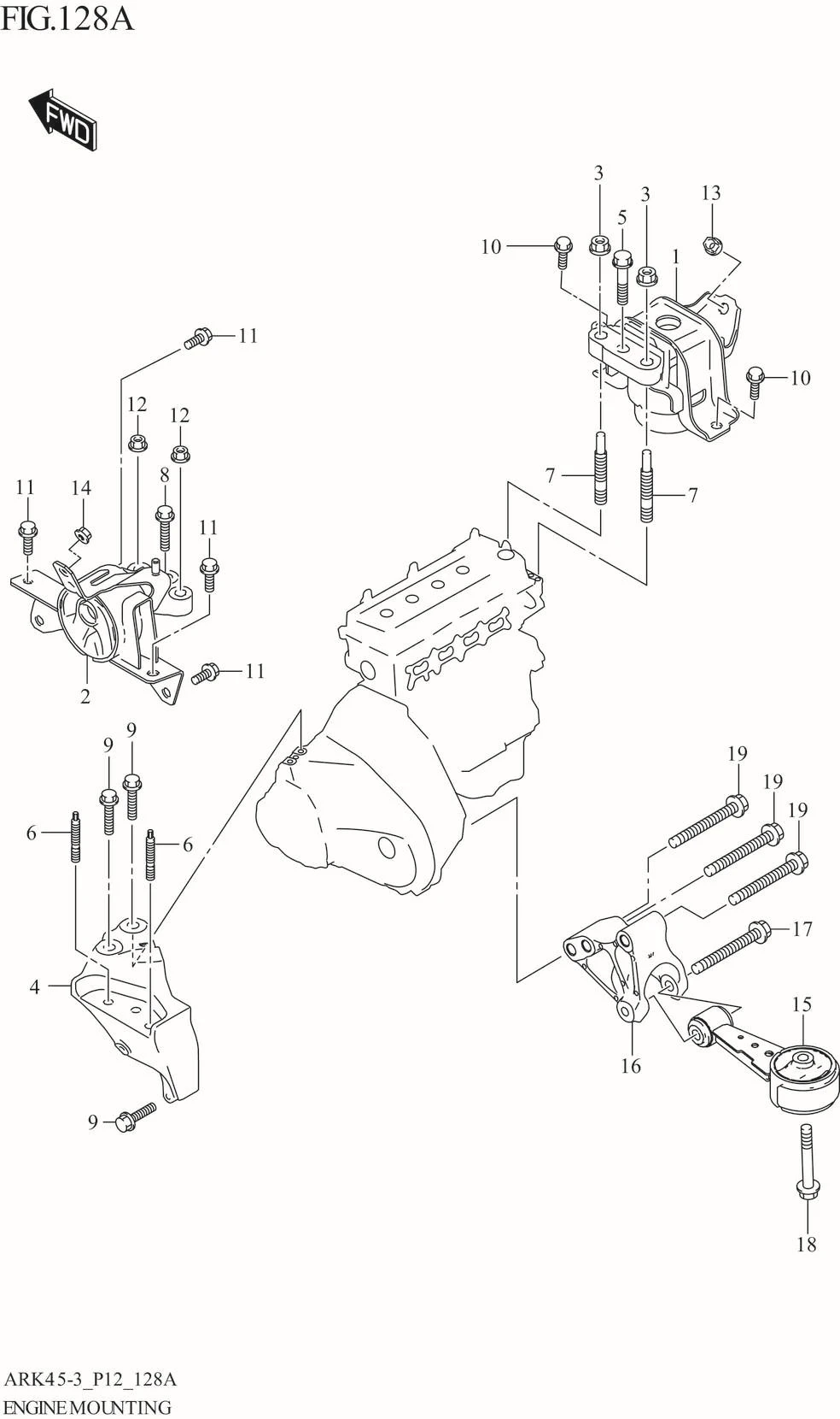 FIG. 128A ENGINE MOUNTING (5MT)