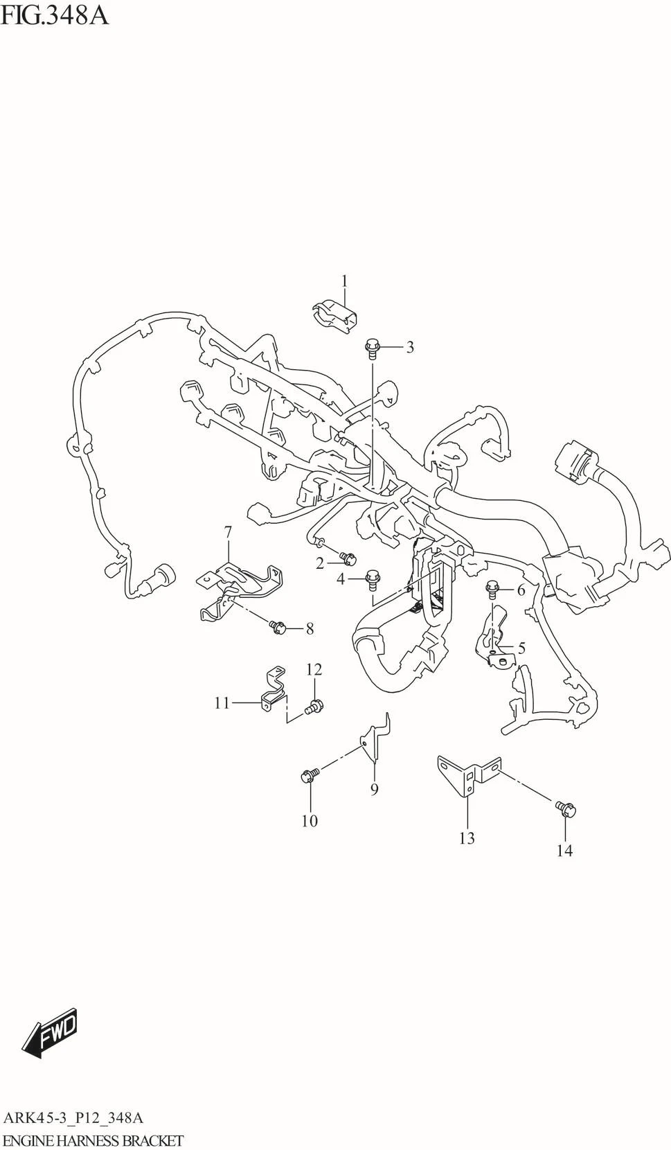 FIG. 348A ENGINE HARNESS BRACKET (5MT)