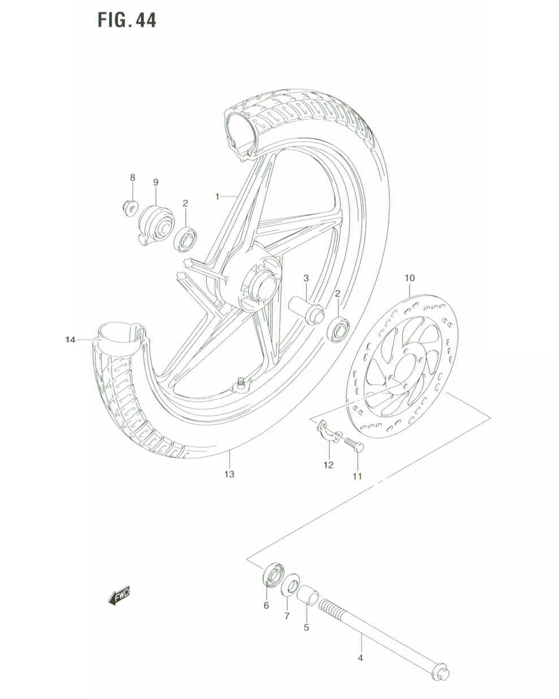 FIG. 44 FRONT WHEEL (EN125-2AK5/K6/ZK7)