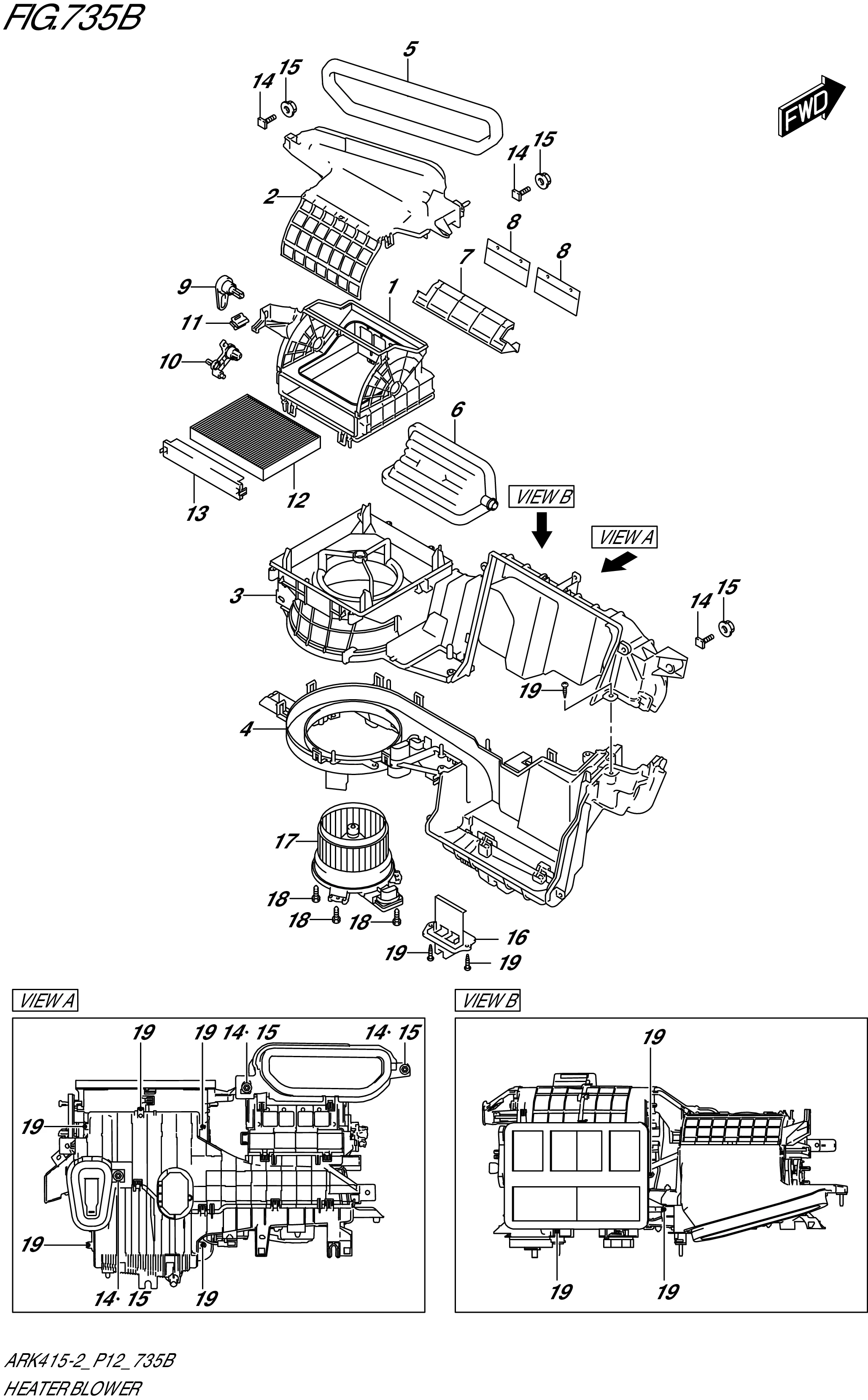 FIG. 735B - HEATER BLOWER (GL)(SEE NOTE 1)