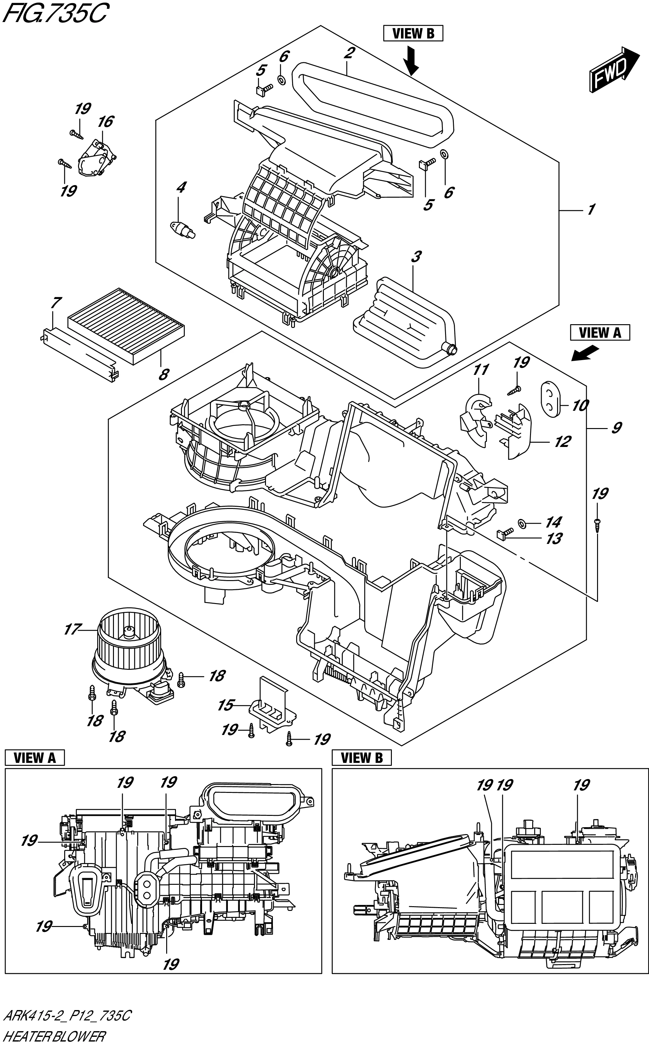 FIG. 735C - HEATER BLOWER (GX)(SEE NOTE 1)