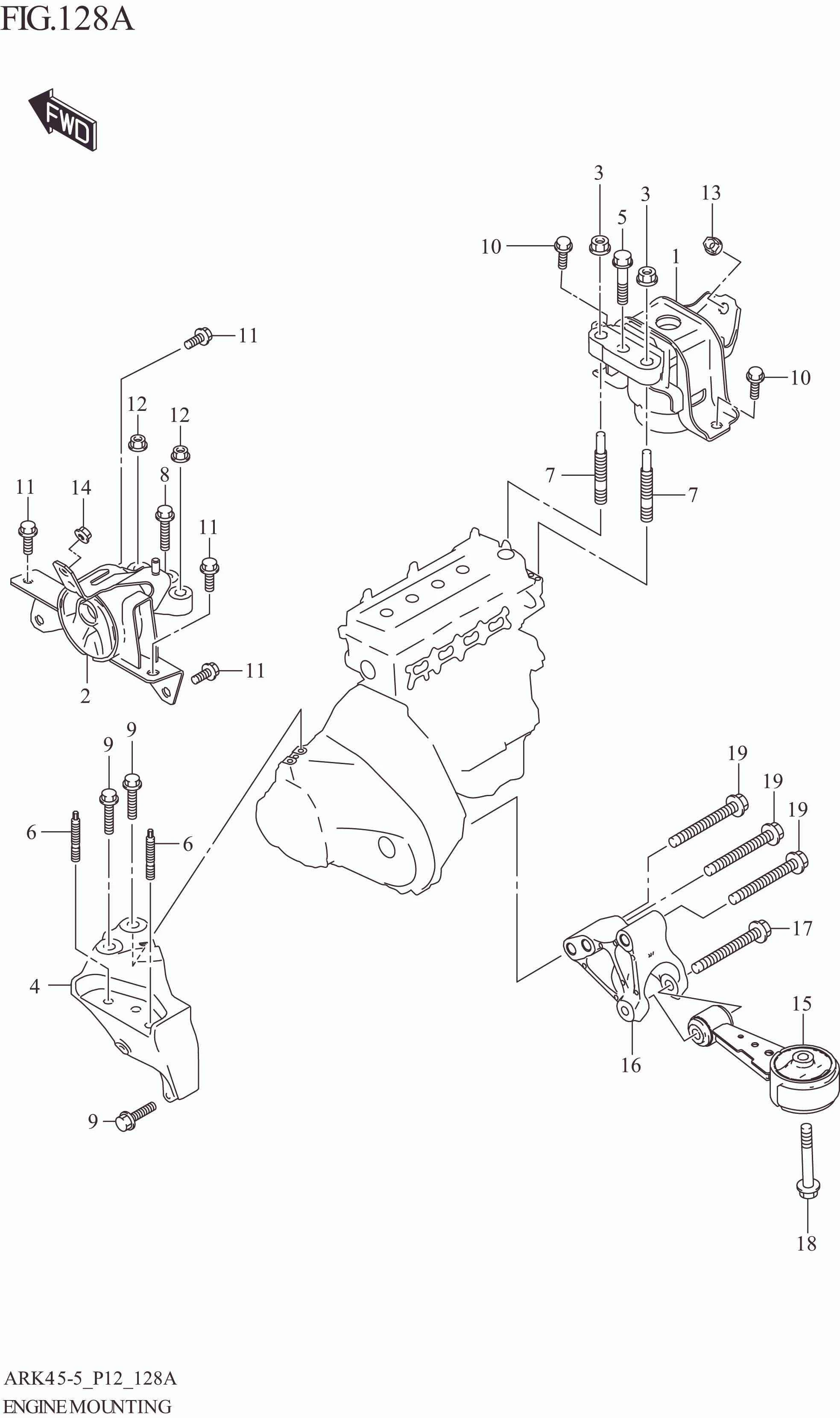 FIG. 128A ENGINE MOUNTING (5MT)