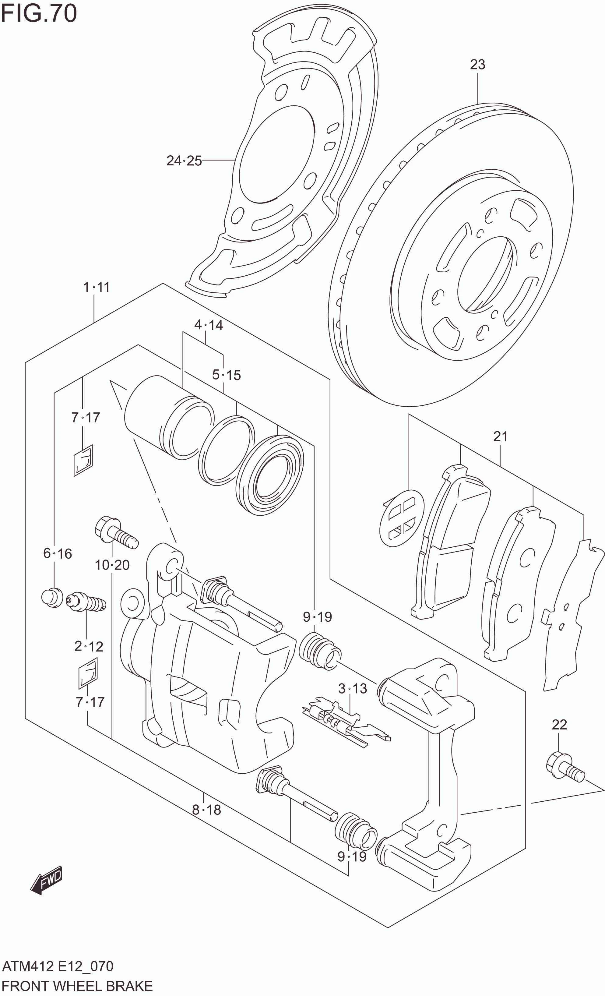 FIG. 70 FRONT WHEEL BRAKE