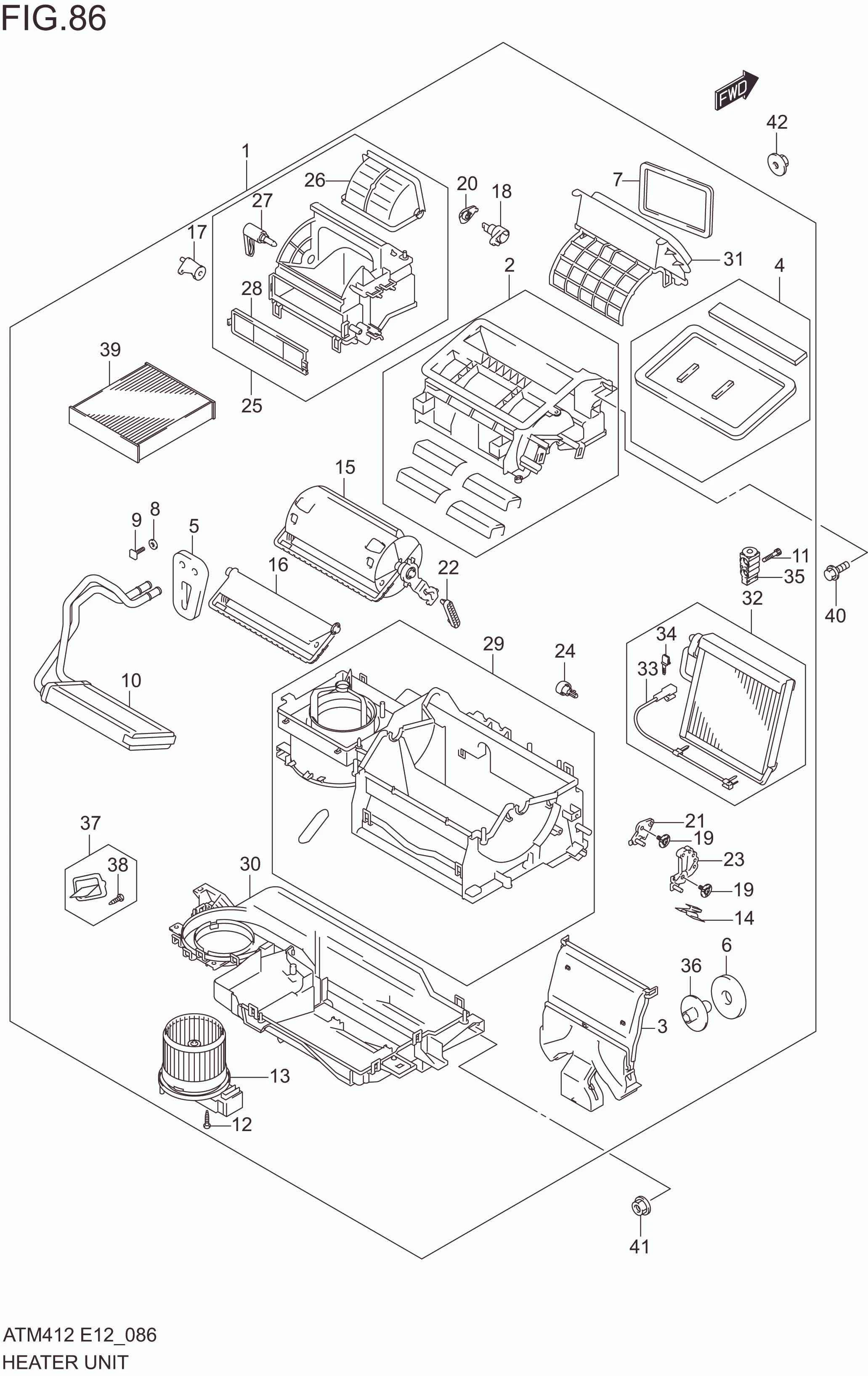 FIG. 86 HEATER UNIT (W/MANUAL AIR CONDITIONER)
