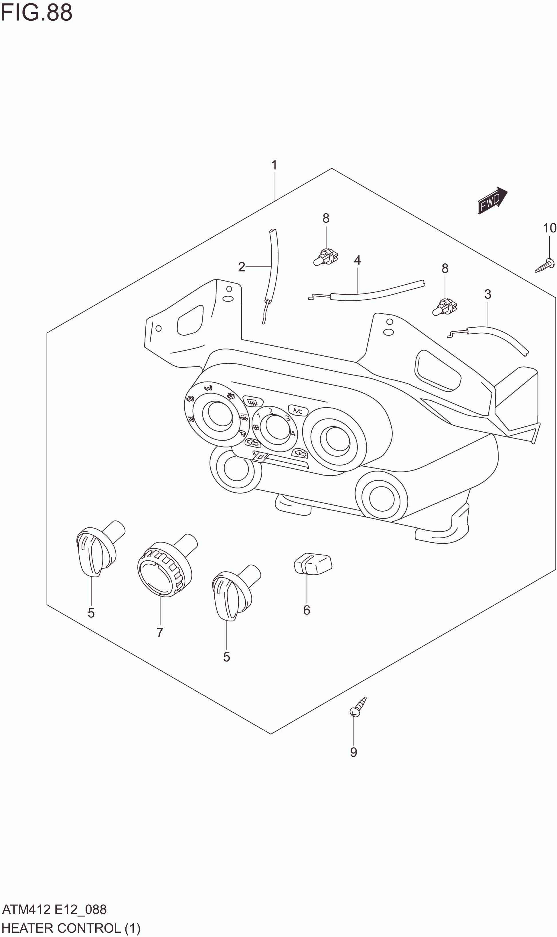 FIG. 88 HEATER CONTROL (W/MANUAL AIR CONDITIONER:W/REAR DEFOGGER)