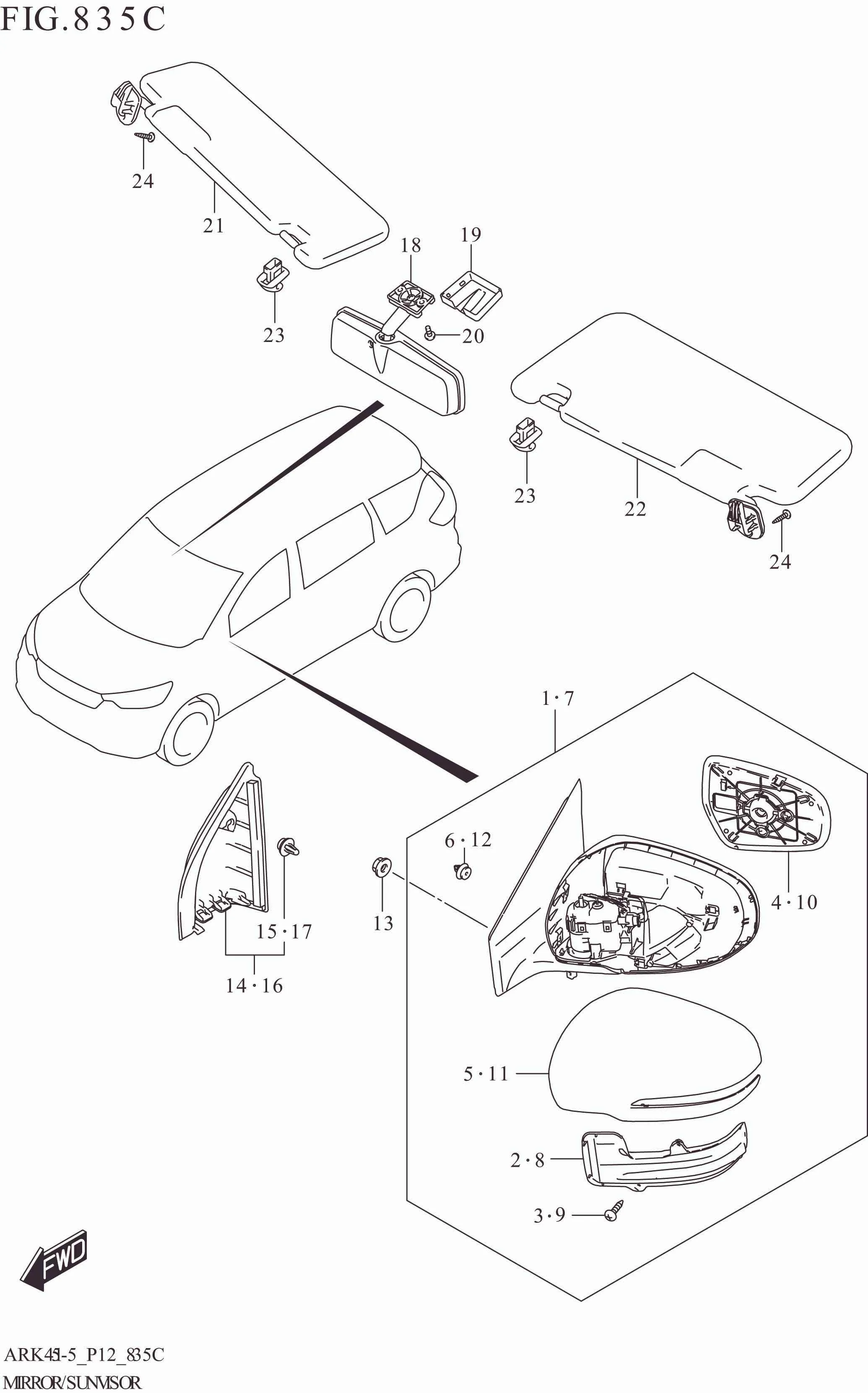 FIG. 835C MIRROR/SUNVISOR (GX,CRUISE)