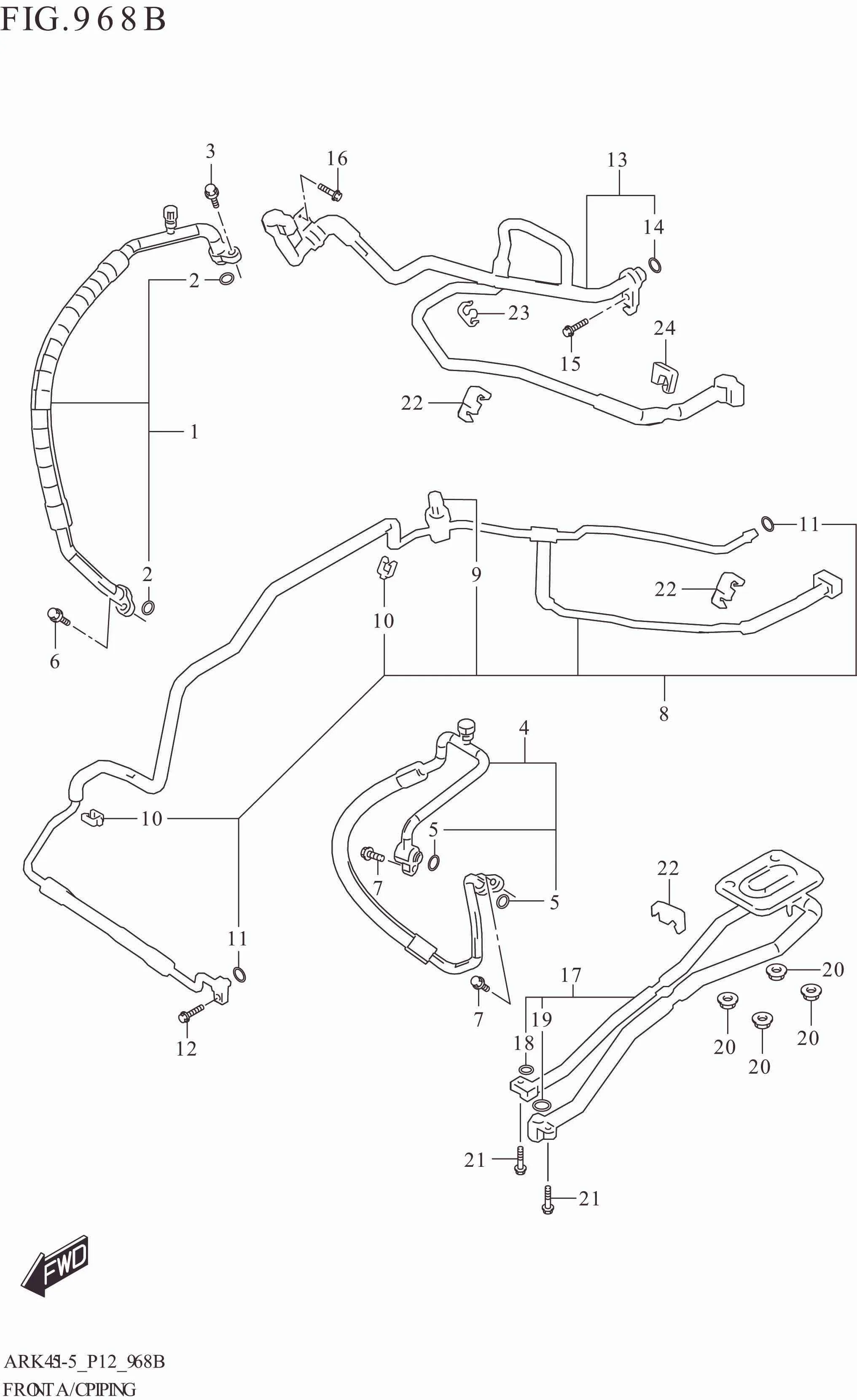 FIG. 968B FRONT A/C PIPING (GL,GX,CRUISE)