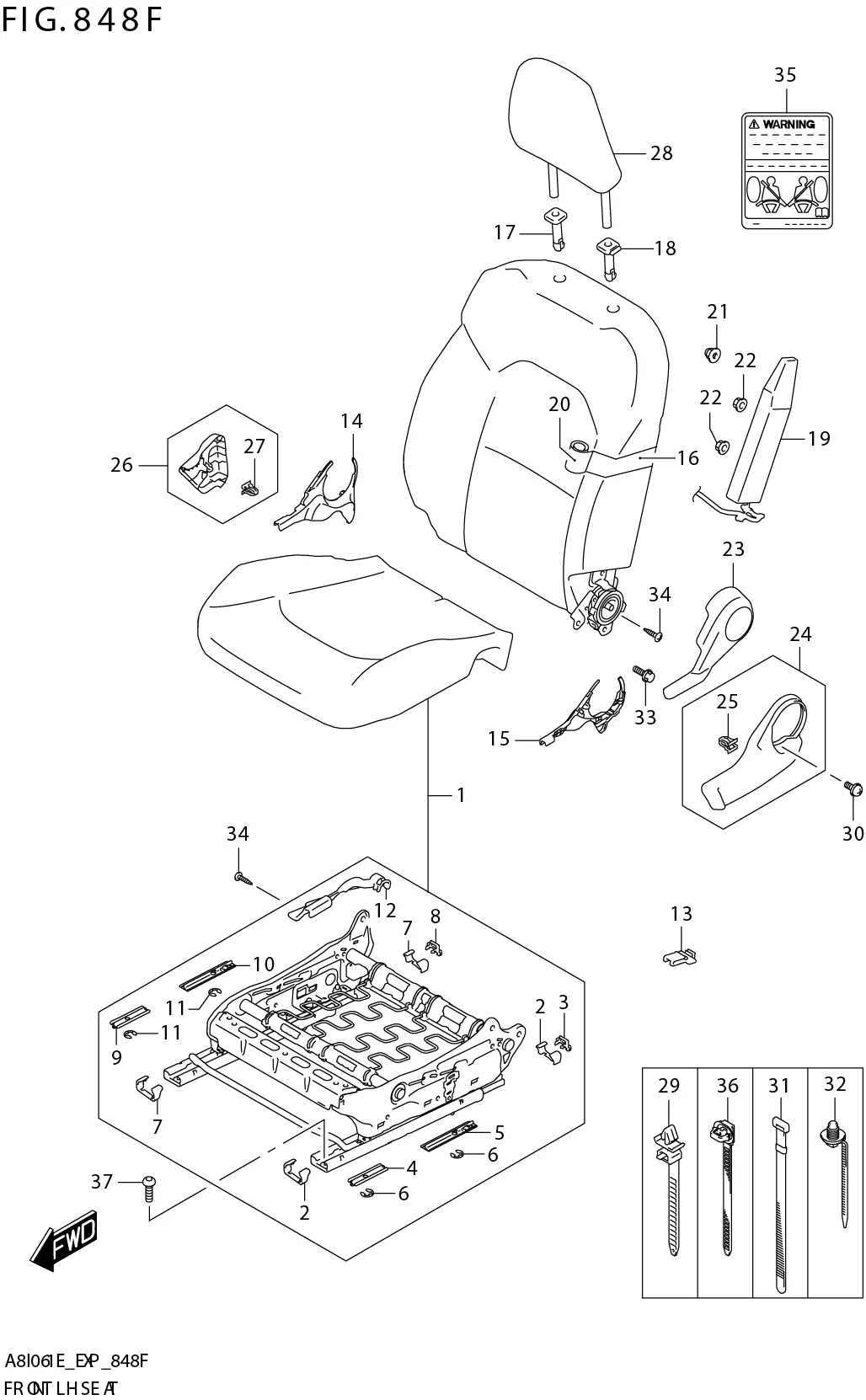 FIG. 848F FRONT LH SEAT (RHD:W_LTR_SE:W_SE_HTR)