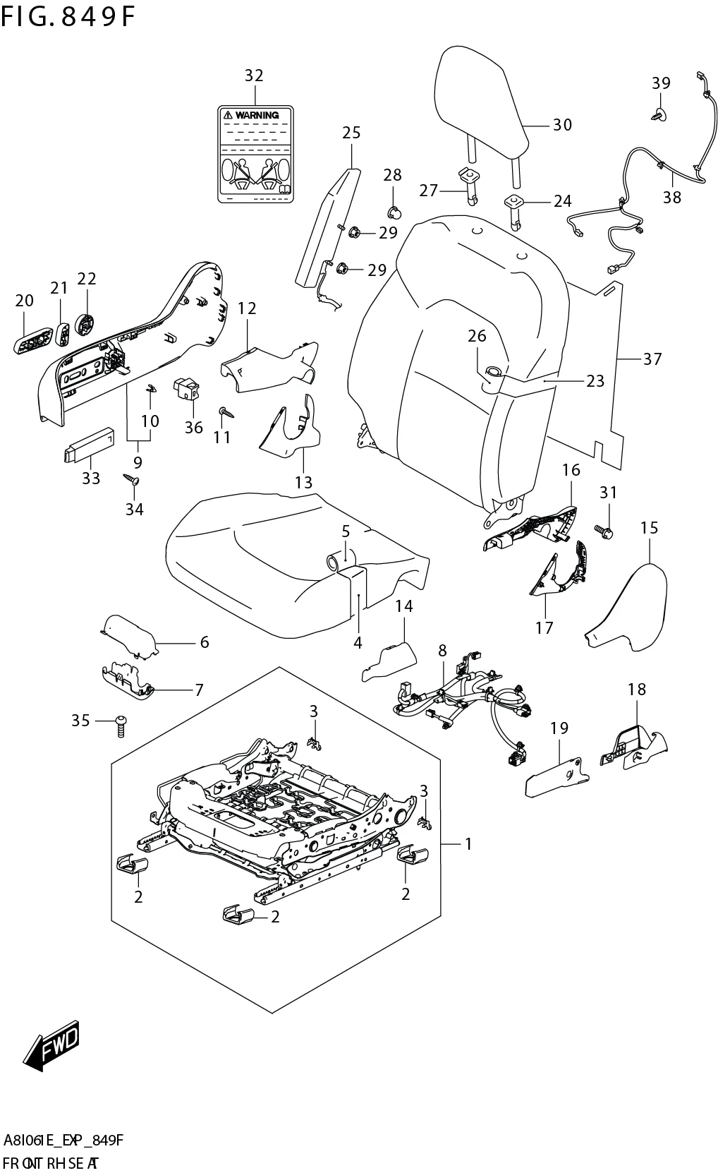FIG. 849F FRONT RH SEAT (RHD:W_LTR_SE:W_SE_HTR)