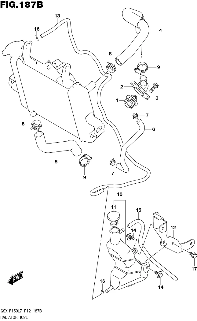 FIG.187B RADIATOR HOSE (GSX-R150RFL7 P12/GSX-R150RFXL7 P12)