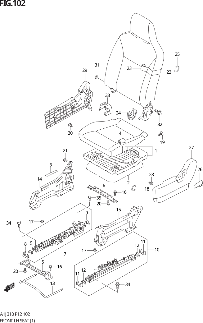 FIG. 102 FRONT LH SEAT (GA,GL)