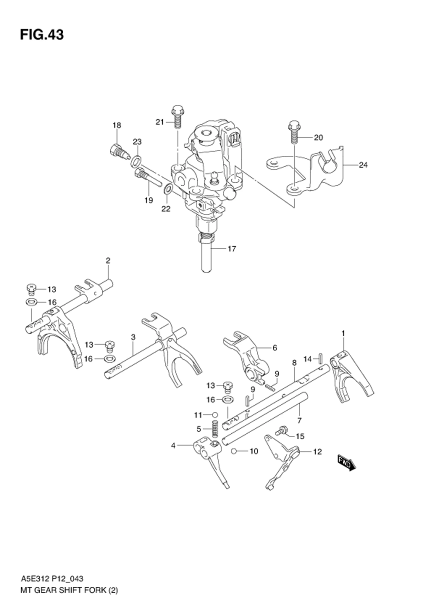 FIG.43 MT GEAR SHIFT FORK (TYPE 2 :MT)